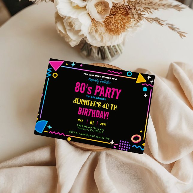 Invitation Modern Retro Neon 80's Birthday Party (Modern Retro Neon 80's Birthday Party Invitation
)