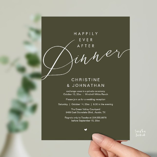 Invitation Modern Romantic Wedding Happily Ever After Dinner (Modern Romantic Wedding Happily Ever After reception Dinner Invitation card in Olive Green)