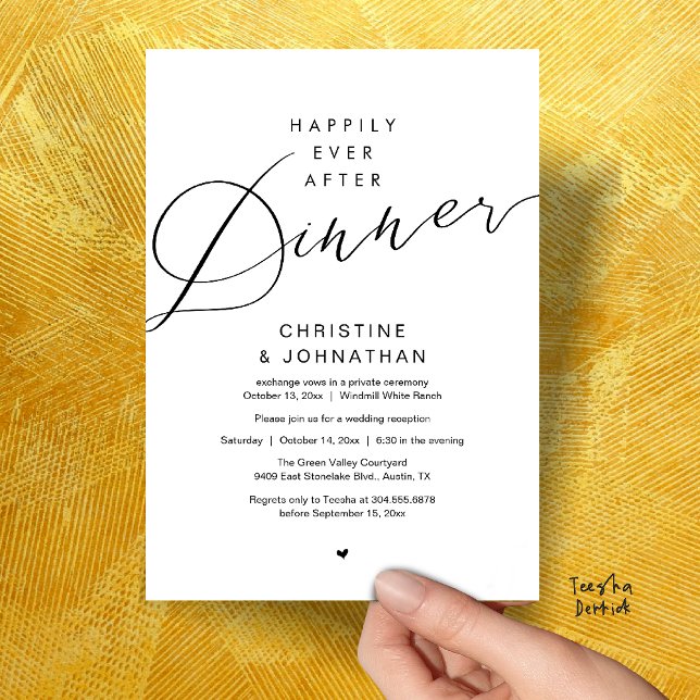 Invitation Modern Romantic Wedding Happily Ever After Dinner (Modern Romantic Wedding Happily Ever After reception Dinner Invitation card in black white)