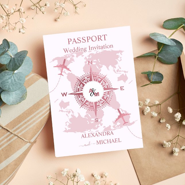 Invitation Modern Rose Gold Destination Passport Wedding (Créateur téléchargé)