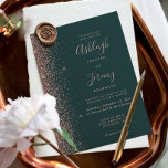 Invitation Modern Rose Gold Glitter Edge Dark Green Wedding<br><div class="desc">The left-hand edge of this elegant modern wedding invitation features a rose gold faux glitter design. The customizable text combines pale rose pink handwriting,  copperplate and italic fonts on a dark green background. The reverse side features a matching dark green and rose gold glitter design.</div>