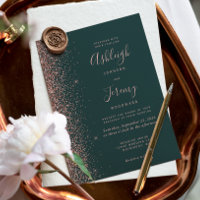 Modern Rose Gold Glitter Edge Dark Green Wedding
