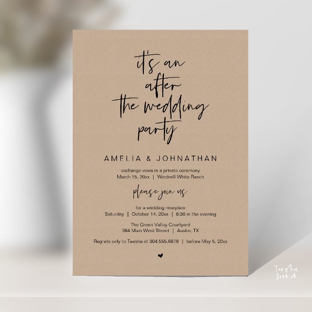 Invitation Modern Rustic Wedding Reception Brown Kraft (Modern Rustic Wedding Reception Brown Kraft Invitation card pdf black script)