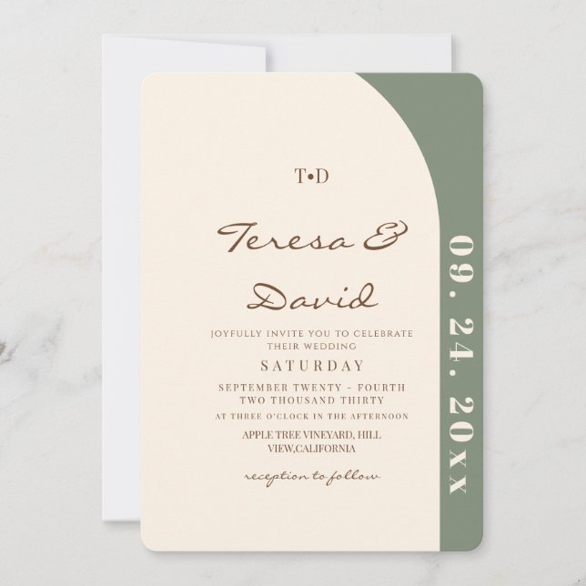Invitation Modern Sage & Cream Boho Photo Wedding (Devant)
