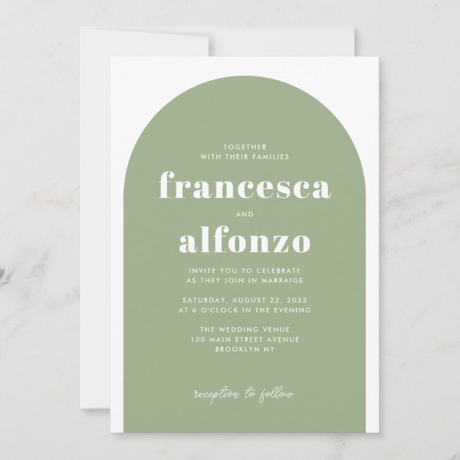 Invitation Modern Sage Green Détails RSVP QR Photo Mariage (Devant)