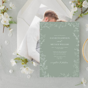 Invitation Modern Sage Green Minimal Leaf Photo Wedding