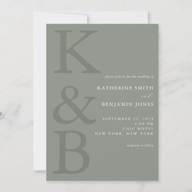 Invitation Modern Sage Green Monogram All in One Wedding (Devant)