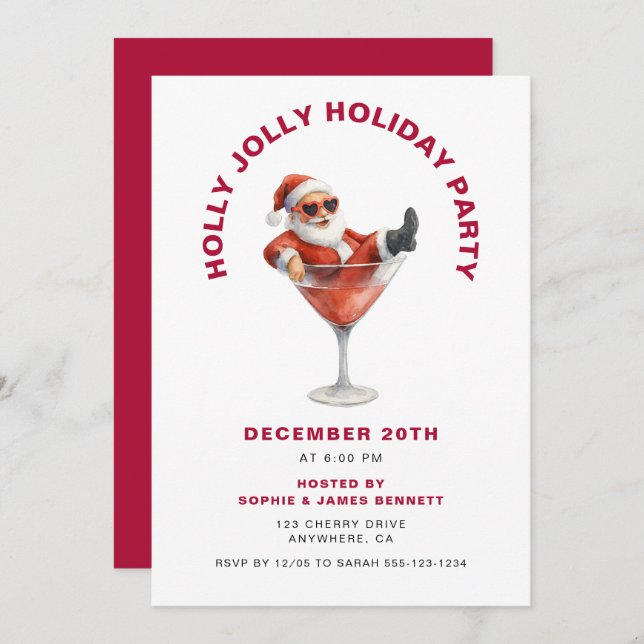 Invitation Modern Santa Holly Jolly Christmas Party (Devant / Derrière)