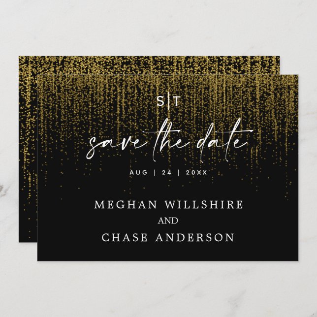 Invitation Modern Save the Date Edgy Gold Parties scintillant (Devant / Derrière)