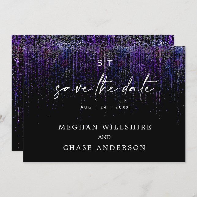 Invitation Modern Save the Date Edgy Purple Parties scintilla (Devant / Derrière)