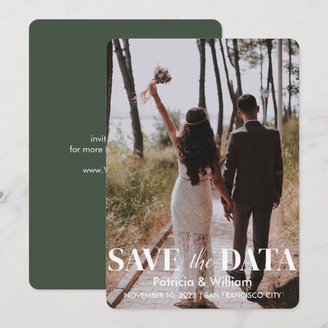 Invitation Modern Save The Date Forest Green Photo Mariage (Devant / Derrière)