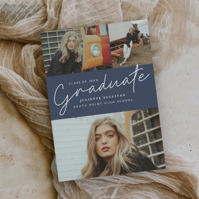 Invitation Modern Script 3 Photo Collage de photos fête de gr (Créateur téléchargé)