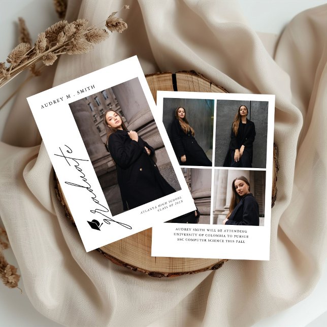 Invitation Modern Script 5 Photos Graduation Announcement (Créateur téléchargé)