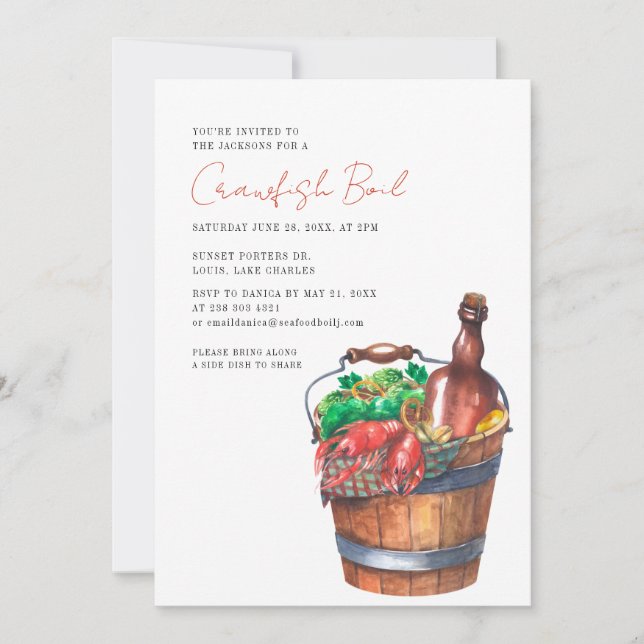 Invitation Modern Script Crawfish Seafood Boil Party (Devant)