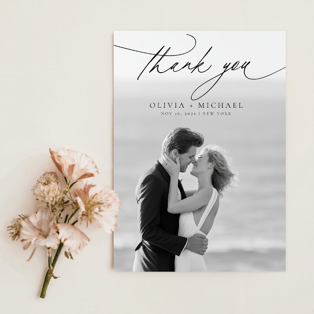 Invitation Modern Script Elegant Photo Wedding Thank You Card (Créateur téléchargé)
