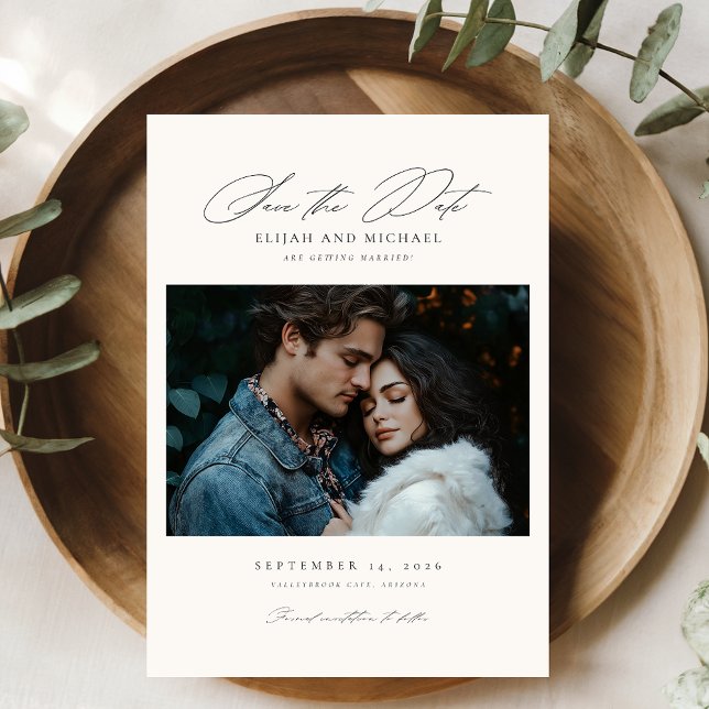 Invitation Modern Script Photo Wedding Enregistrer la date In (Créateur téléchargé)