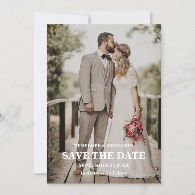 Invitation Modern Script Photo Wedding Save The Date (Devant)