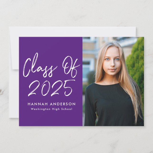 Invitation Modern Script Purple Photo Graduation Party (Devant)