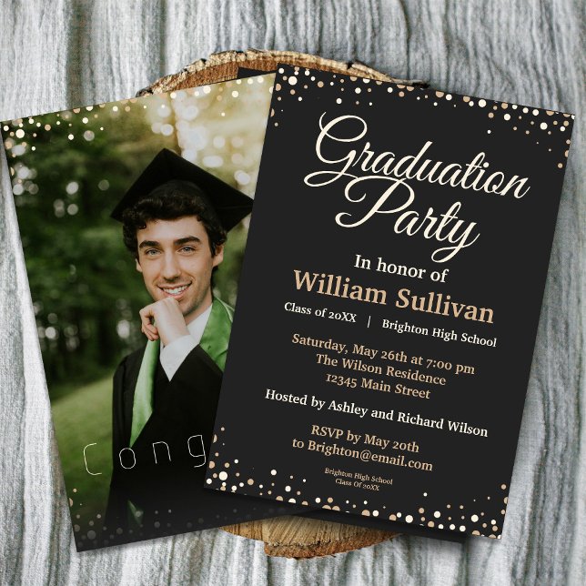 Invitation Modern Script Simple Photo Graduation Party (Celebrate your graduation in style with this Gold Sparkles Graduation Party Invitation. #sparkles)