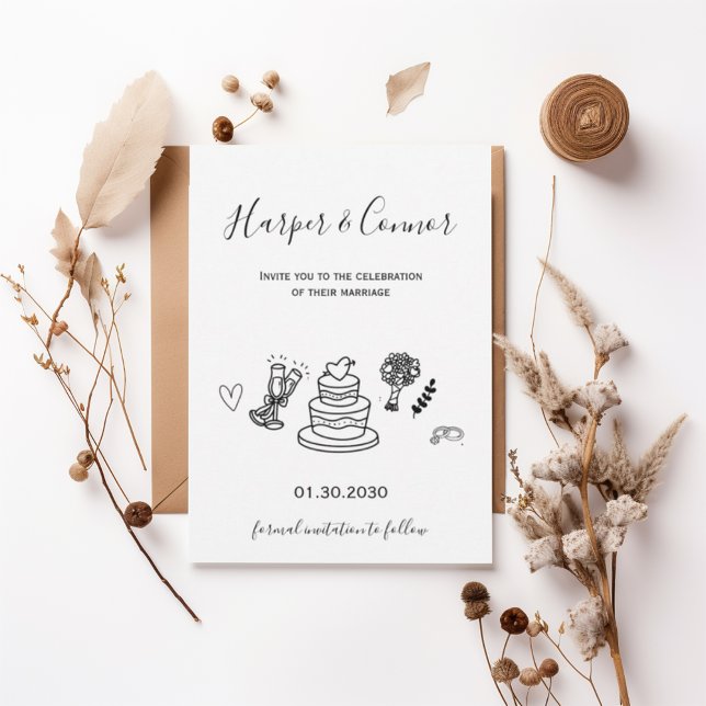 Invitation Modern Script Wedding with Minimal Line Art (Créateur téléchargé)
