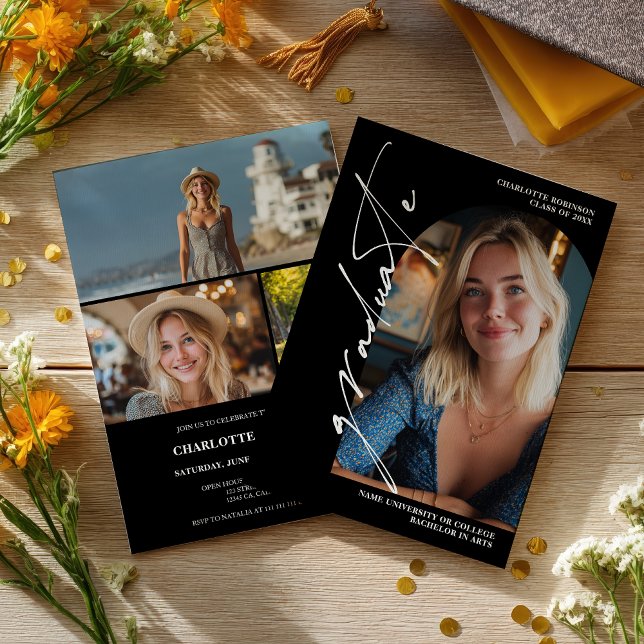 Invitation  Modern Script white graduate photo graduation (Modern Script white graduate photo graduation Invitation)