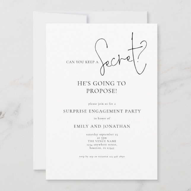 Invitation Modern Secret Surprise Engagement Party (Devant)