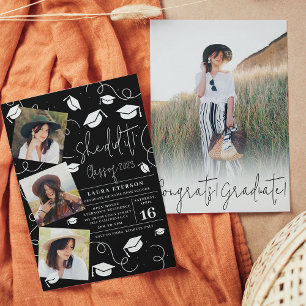 Invitation Modern She did it white black photo graduation