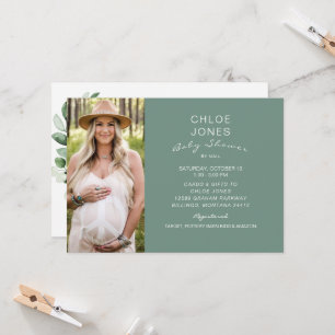Invitation Modern Simple Baby shower par Mail Photo Sage
