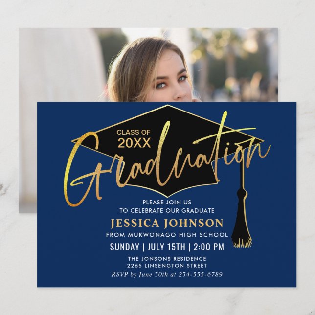 Invitation Modern Simple Class of 2023 PHOTO Graduation Party (Devant / Derrière)
