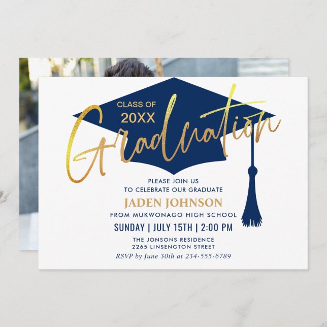 Invitation Modern Simple Class of 2024 PHOTO Graduation Party (Devant / Derrière)