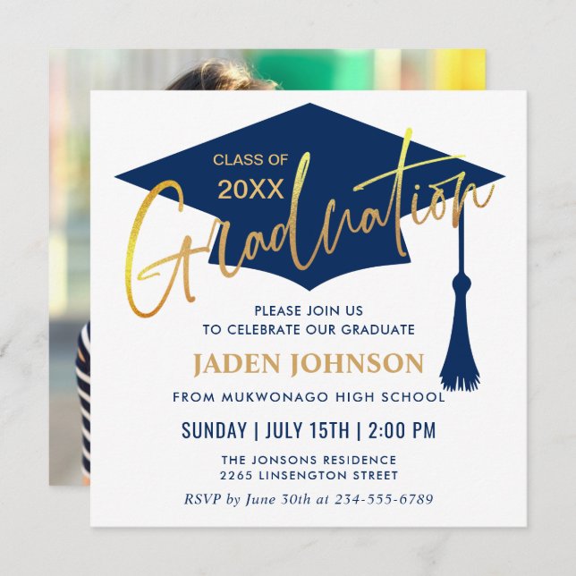 Invitation Modern Simple Class of 2024 PHOTO Graduation Party (Devant / Derrière)
