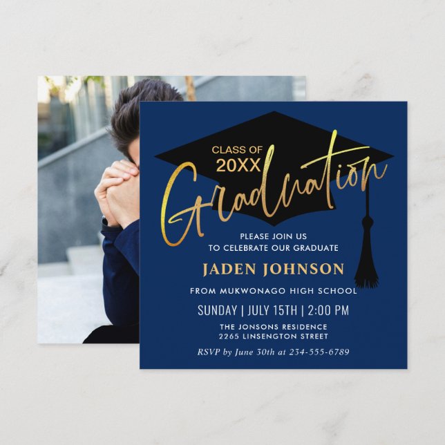 Invitation Modern Simple Class of 2024 PHOTO Graduation Party (Devant / Derrière)