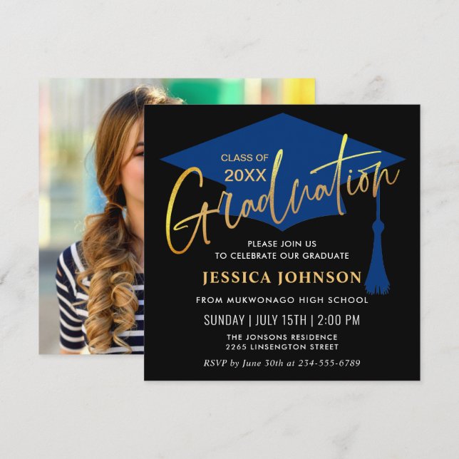 Invitation Modern Simple Class of 2024 PHOTO Graduation Party (Devant / Derrière)