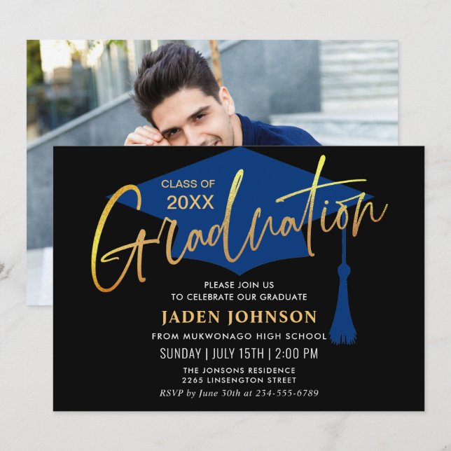 Invitation Modern Simple Class of 2024 PHOTO Graduation Party (Devant / Derrière)