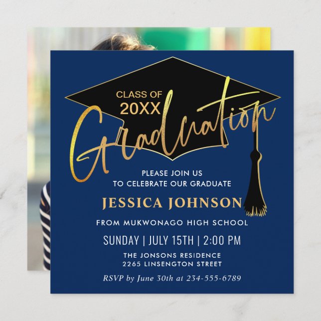 Invitation Modern Simple Class of 2024 PHOTO Graduation Party (Devant / Derrière)