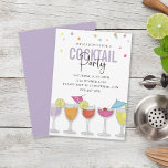 Invitation Modern Simple Cocktail Party Minimalist Purple<br><div class="desc">A whimsical cocktail party invitation with cute wine glasses, colorful umbrellas, lime, lemons, and cherry. Perfect for birthday parties, anniversaries, wedding celebrations, or any get-together. Available in the blue, orange, purple, and pink color scheme. This design features simple cocktail party modern minimalist, whimsical watercolor drinks summer, modern trendy contemporary stylish,...</div>