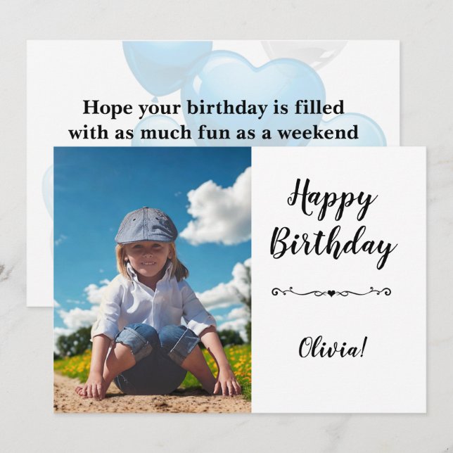 Invitation Modern Simple Custom Photo Birthday Greeting Card (Devant / Derrière)