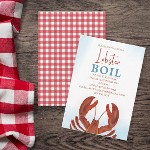 Invitation Modern Simple Elegant Watercolor Lobster Boil 