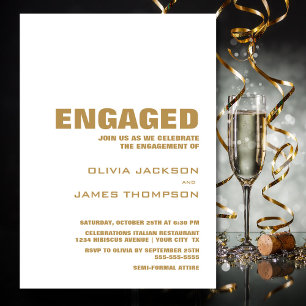 Invitation Modern Simple Gold and White Engagement Party