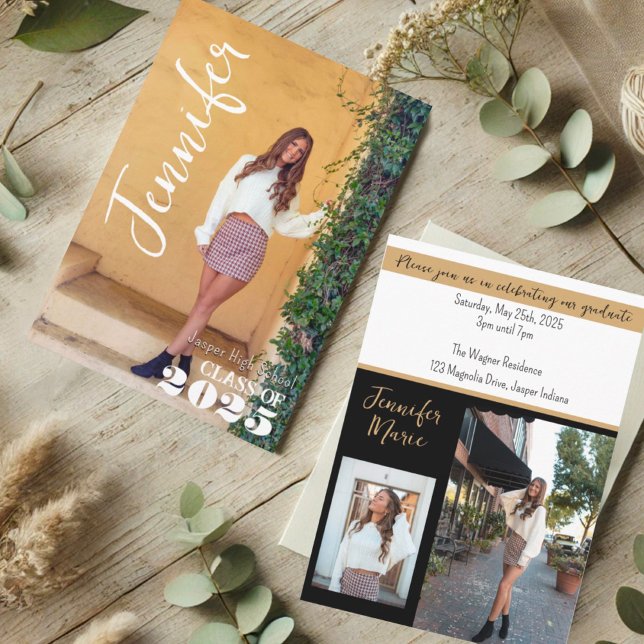 Invitation Modern Simple Graduate Photo Nom Black Gold (Créateur téléchargé)