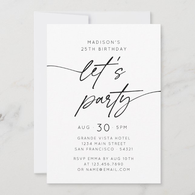 Invitation Modern Simple Let's Party Script Birthday Photo (Devant)