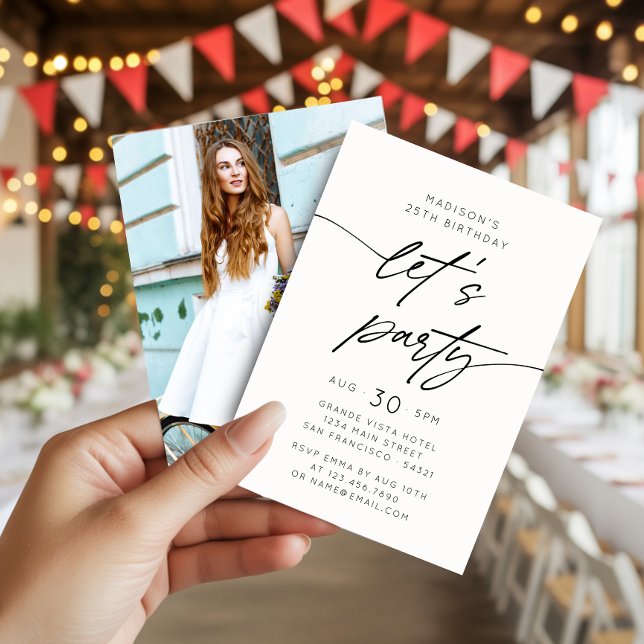 Invitation Modern Simple Let's Party Script Birthday Photo (Créateur téléchargé)
