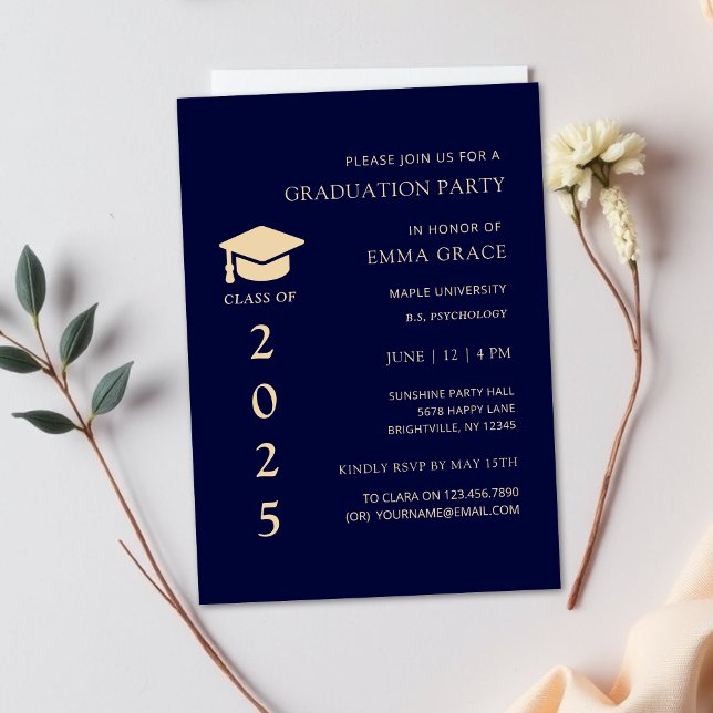 Invitation Modern Simple Navy et Gold Graduation Party (class of 2025 graduation invitations,graduation party invitations,graduation invites, graduate invit)
