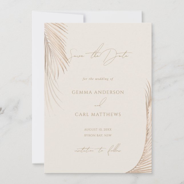 Invitation Modern Simple Palm Feuilles Enregistrer la date (Devant)