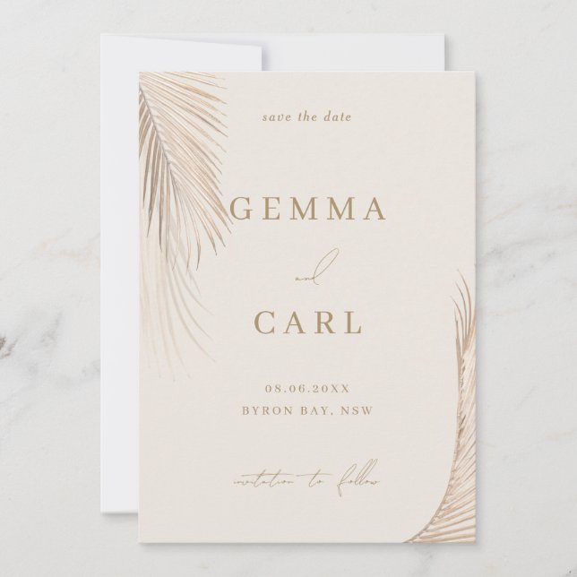 Invitation Modern Simple Palm Feuilles mariage Enregistrer la (Devant)