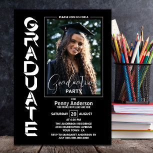 Invitation Modern Simple Photo Black Graduation Party