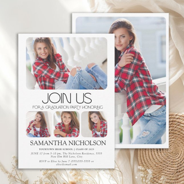 Invitation Modern Sleek 5-Photo Graduation Party (Modern 5-photo graduation party invitation)