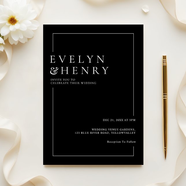 Invitation Modern Sleek Black White Border Wedding (Créateur téléchargé)