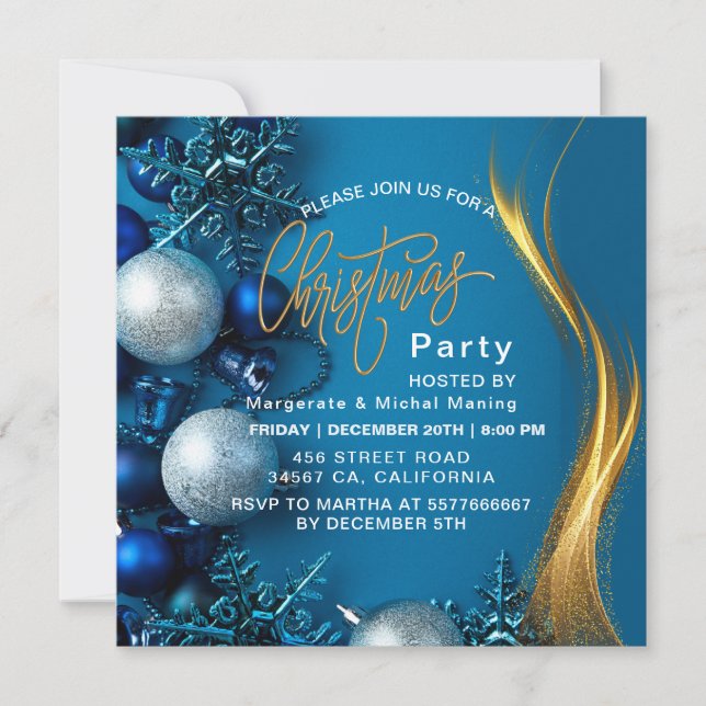 Invitation Modern snowflake pine navy winter Christmas party  (Devant)