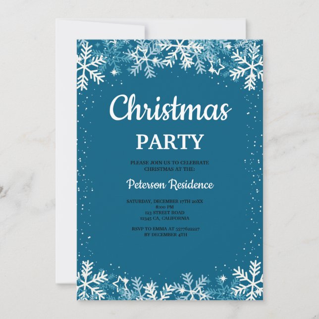 Invitation Modern snowflake pine navy winter Christmas party  (Devant)
